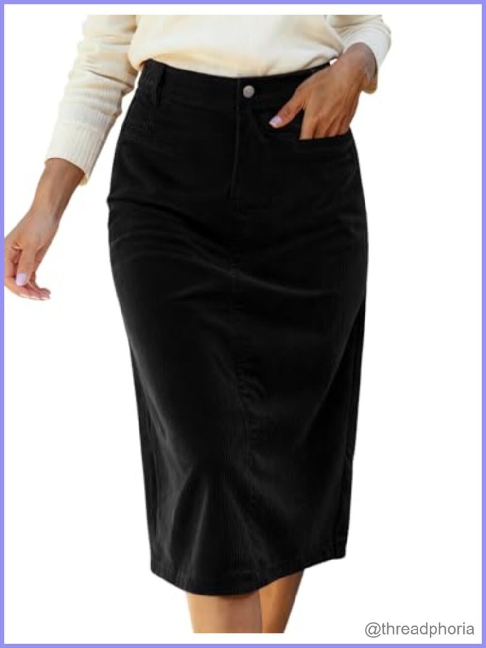 Women's Corduroy Midi Skirt High Waist Pencil Skirt with Pockets